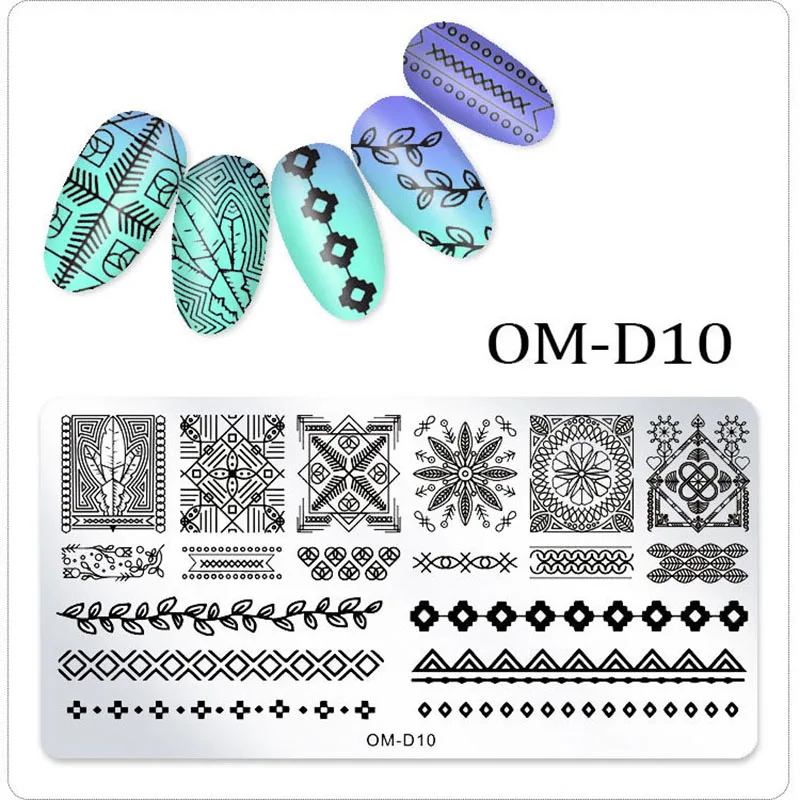 Ногтей штамповки пластины фестиваль снежинка шаблон цветочный дизайн нержавеющая сталь принтер для ногтей DIY штамповки пластины год - Цвет: OM-D10