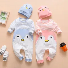 Милый комплект детской одежды для малышей, ползунки Пингвин+ шляпа осенние рубашки с длинными рукавами для новорожденных, для маленьких мальчиков и девочек, комбинезон, комбинезон, одежда для подвижных игр наряды