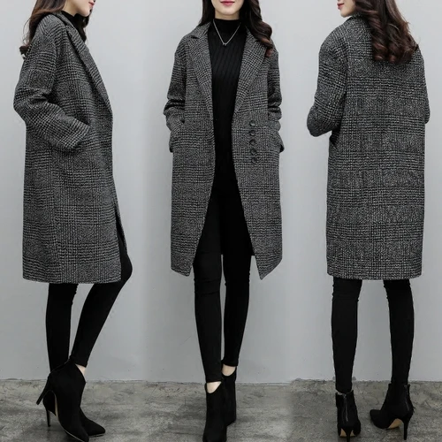 Клетчатое модное женское пальто в Корейском стиле, женские осенние пальто, элегантная женская одежда, Женская куртка