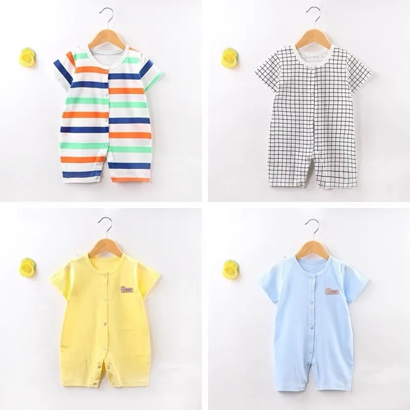 0-24 Months Baby Romper Summer Striped Short Sleeve Cotton Jumpsuit For Newborn Baby Girls Casual Romper Baby Boys Clothes coloured baby bodysuits Baby Rompers
