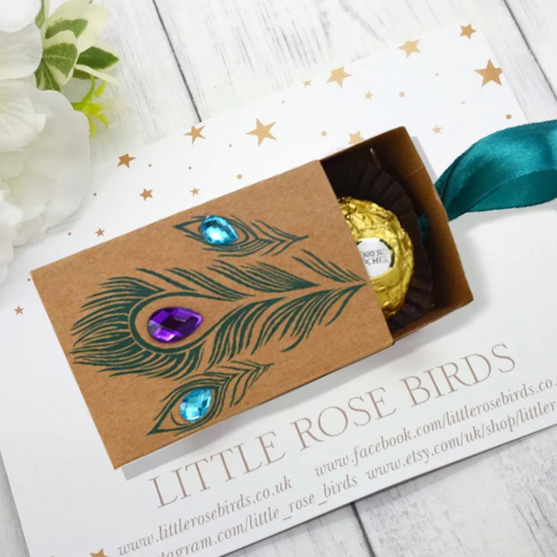 

50 шт. Перо павлина крафт-бумага коробки для конфет ящик картон искусственный горный хрусталь свадебная вечеринка пользу подарочная коробка декор для детского душа