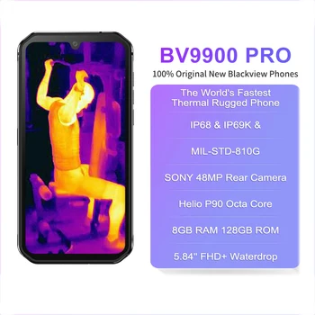 Blackview BV9900 Pro Thermal Camera Smartphone IP68 Waterproof 8GB 128GB Mobile Phone Helio P90 Octa Core Rugged Quad Camera