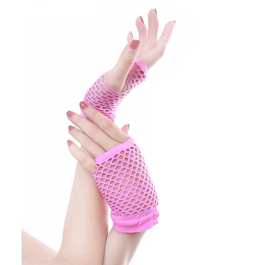 Панковские готические женские летние сетчатые перчатки ярких цветов без пальцев Дамский танцевальный костюм в стиле диско кружевные сетчатые перчатки без пальцев