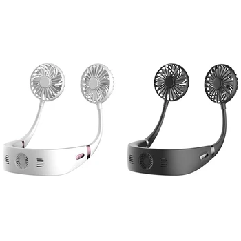 

2 Set Neck Fan Neckband USB Rechargeable Fan Perfect for Traveling Office Air Cooler Conditioner Fan, White & Black
