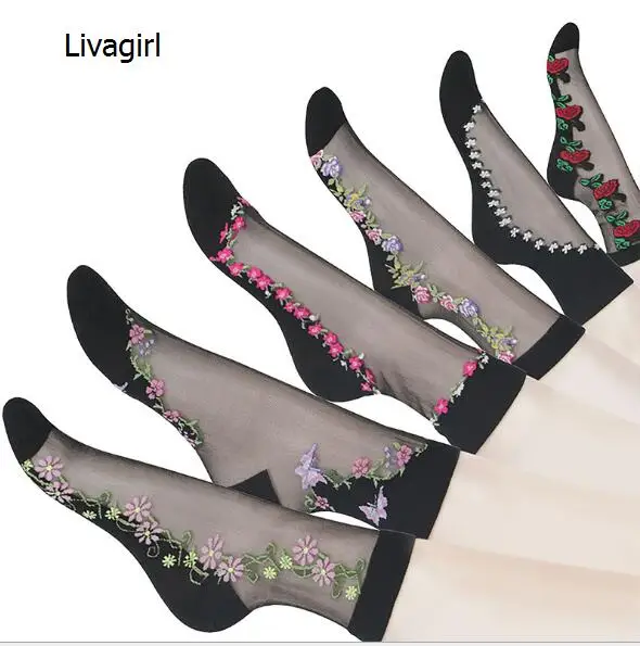 10 пар новых модных шелковых коротких носков с кружевной вышивкой, прозрачные эластичные женские носки с кристаллами, мягкие дышащие повседневные носки для девочек