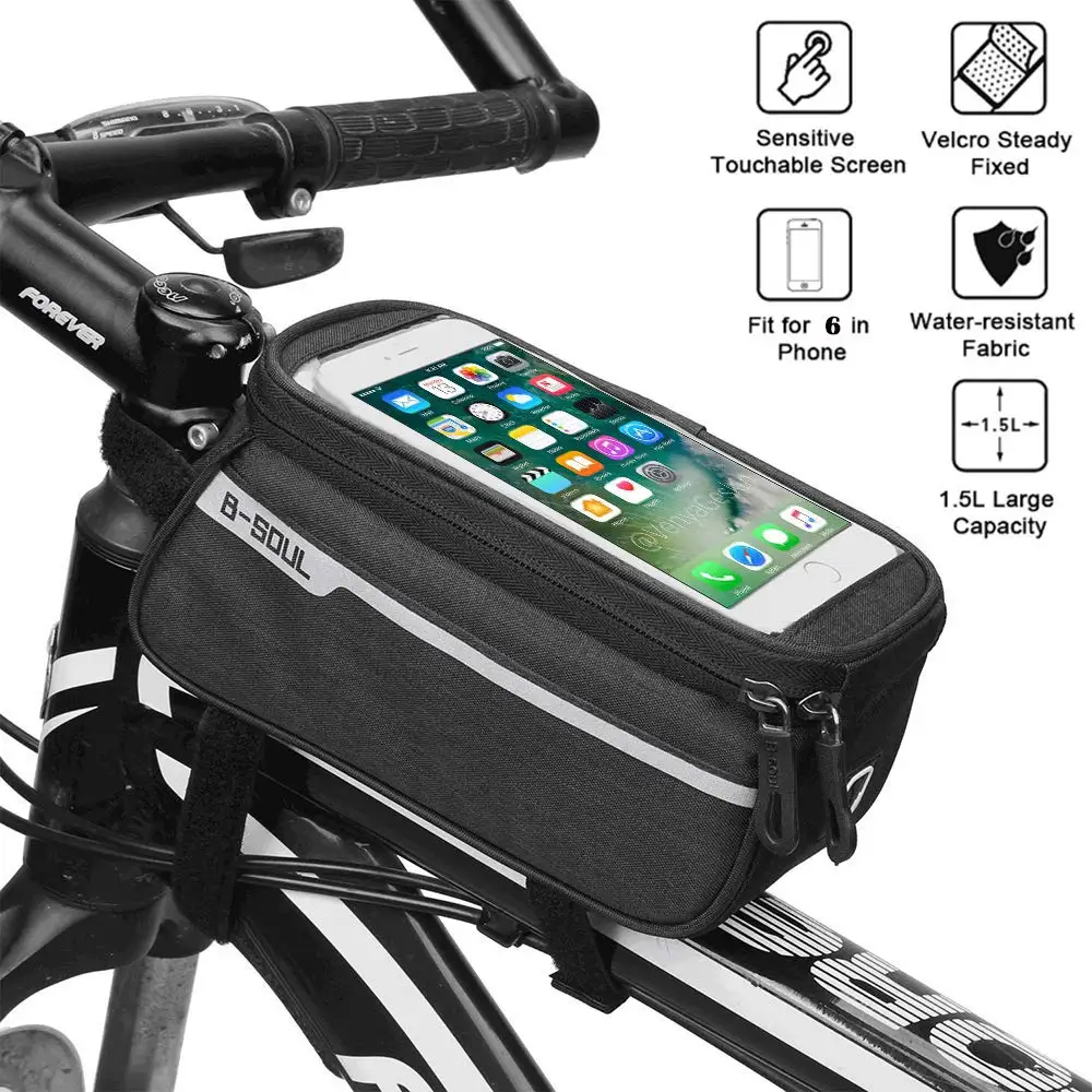 B-SOUL Waterproof MTB Road Bike Front Tube Bag 6inch Phone Touch Screen Saddle Mobile with Headphone Hole Accessories | Спорт и
