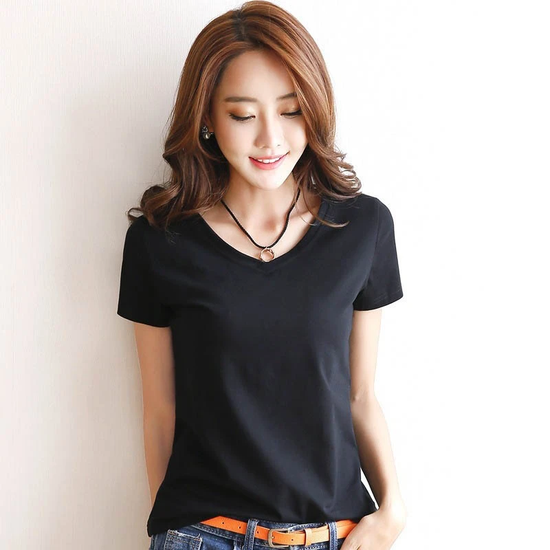 Women's White Short Sleeve T-shirt Basic Bottoming Shirt Sping Summer Solid Black Tees Slim Women Clothes Cheap Wholesale off white t shirt