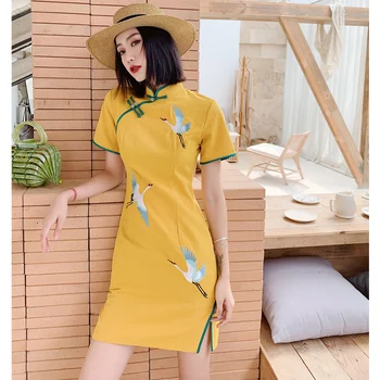 

2020 chinese dress satin qipao lady traditional chinese style cheongsam dresses women mandarin collar silm qipao dress