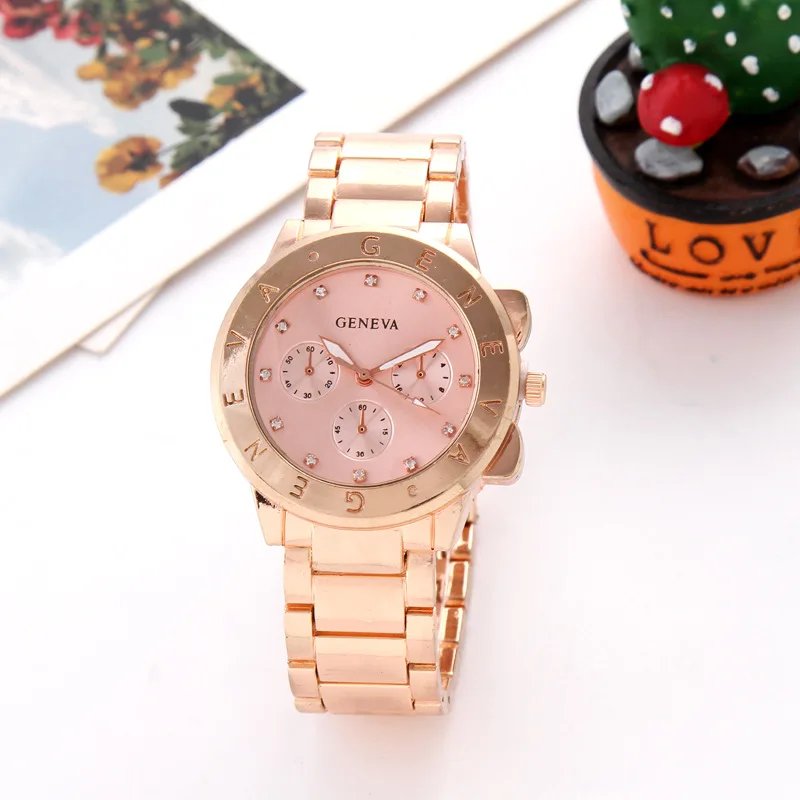 

Geneva Top Grade Fashion Men Diamond Set Steel Belt Business Casual Quartz Watch Women's Hot Sales