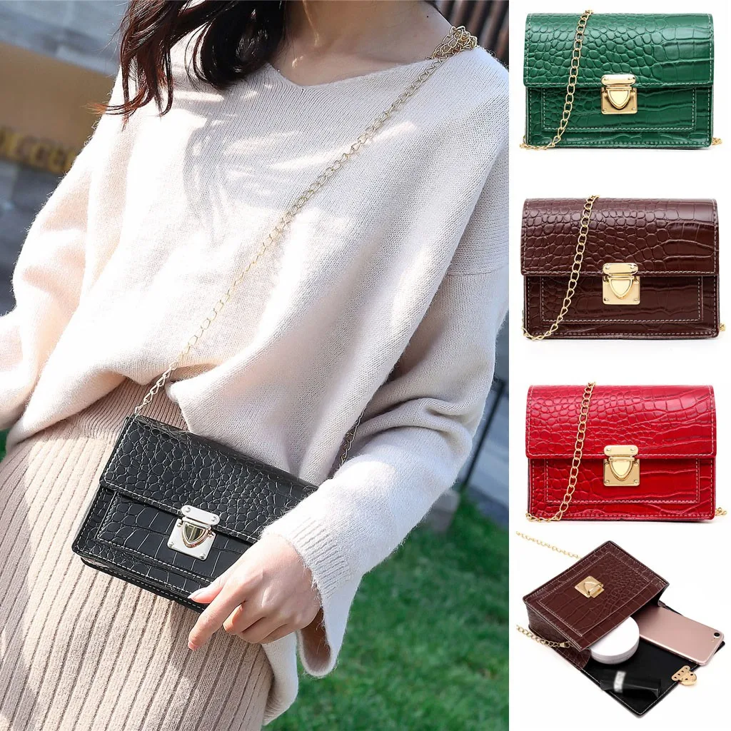 Elegant Crocodile Pattern Crossbody Bags for Women Small Square Leather Luxury Handbags Women Bags Designer Shoulder Bag#T2