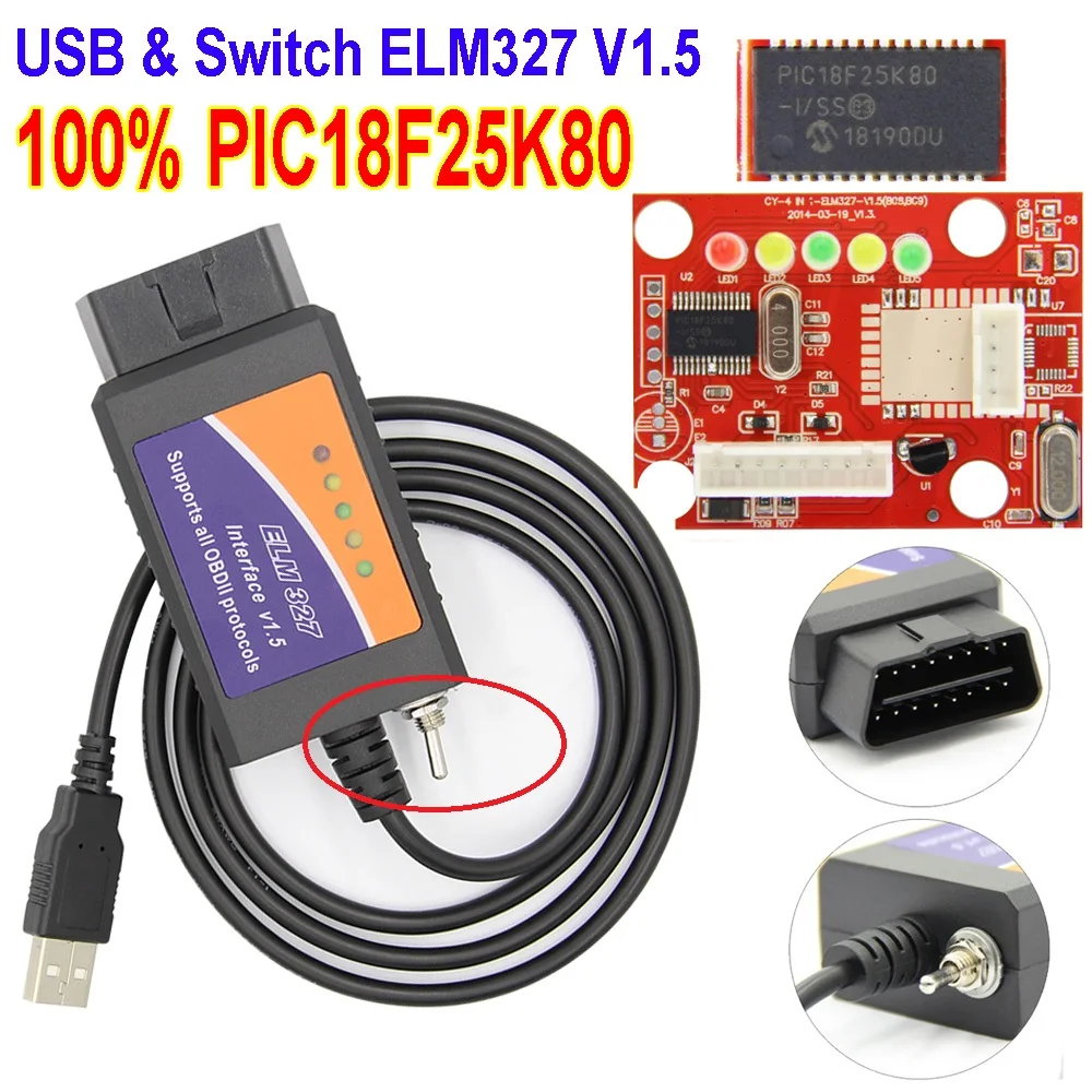Новый 100% PIC18F25K80 чип ELM327 V1.5 USB Переключатель ELM 327 CAN /MS для Forscan OBD2 диагностический