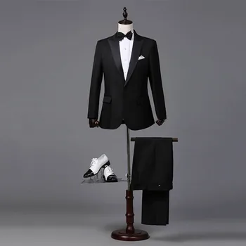 

Dressv Black Elegant Men's Suit One Button Business Slim Casual Jacket+Pants Two Pieces Groom Suits For Wedding