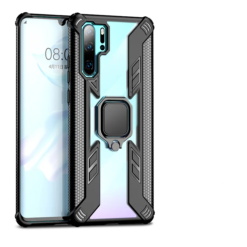 Кольцевой кронштейн чехол для телефона для huawei P30 Pro P30 Lite чехол противоударный мягкий прозрачный чехол для huawei P Smart Nova 5i чехол - Цвет: Black