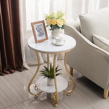 

Nordic light luxury marble coffee table simple living room sofa side a few corners single double-decker
