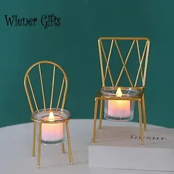 Nordic Geometric Golden Seat Candle Holder Ornaments Home Living Room Candlestick Dinner Wedding Table Metal Candle Holder New