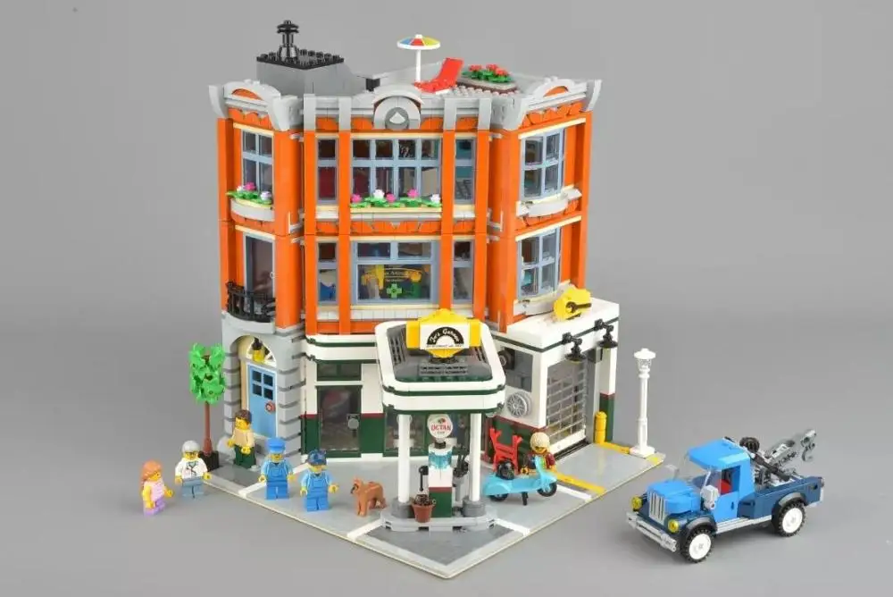 Corner Garage Creator Expert вид на улицу города 15001 15002 дом модель совместима 10251 10243 строительные блоки кирпичи игрушки - Цвет: Corner Garage