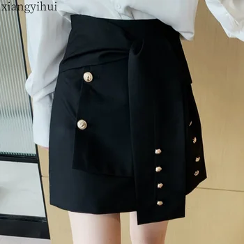 

Black Skirt Women 2020 Summer New High Waist Front Bandage Office Skirts Mini Short A Line Female Womens Clothing Bottomings