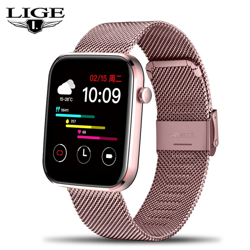 LIGE Full Touch Screen Smart Watch Men Woman Smartwatch IP67 Waterproof Heart Rate Sleep Monitor Watches For IOS Android Phone