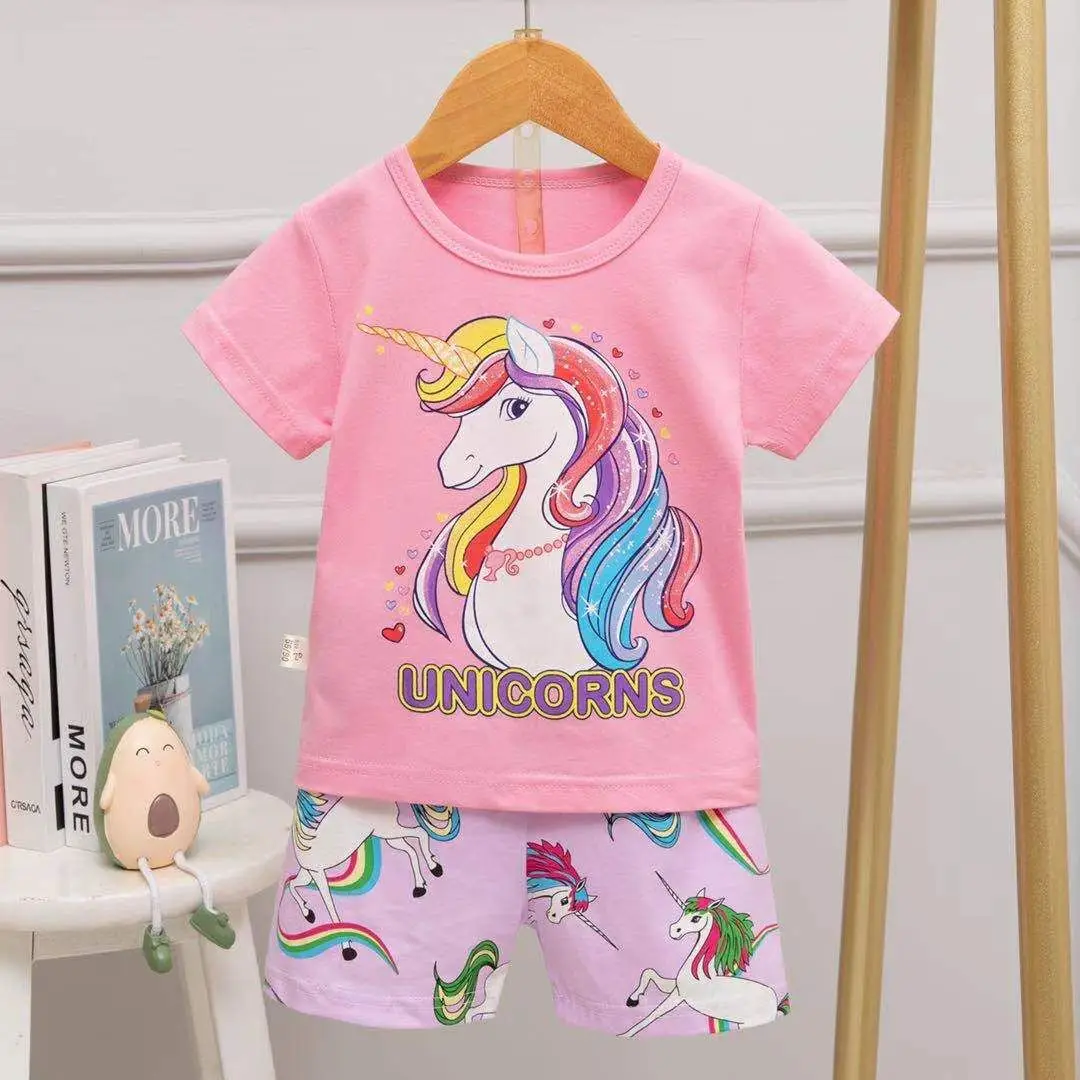 christmas pajama sets Children's clothing Unicorn Girls Summer Fashion Cartoon Pajamas With Pants Cotton Suit Baby Boy Pyjamas Kids 2 to 8 Years Sleepwear & Robes hot