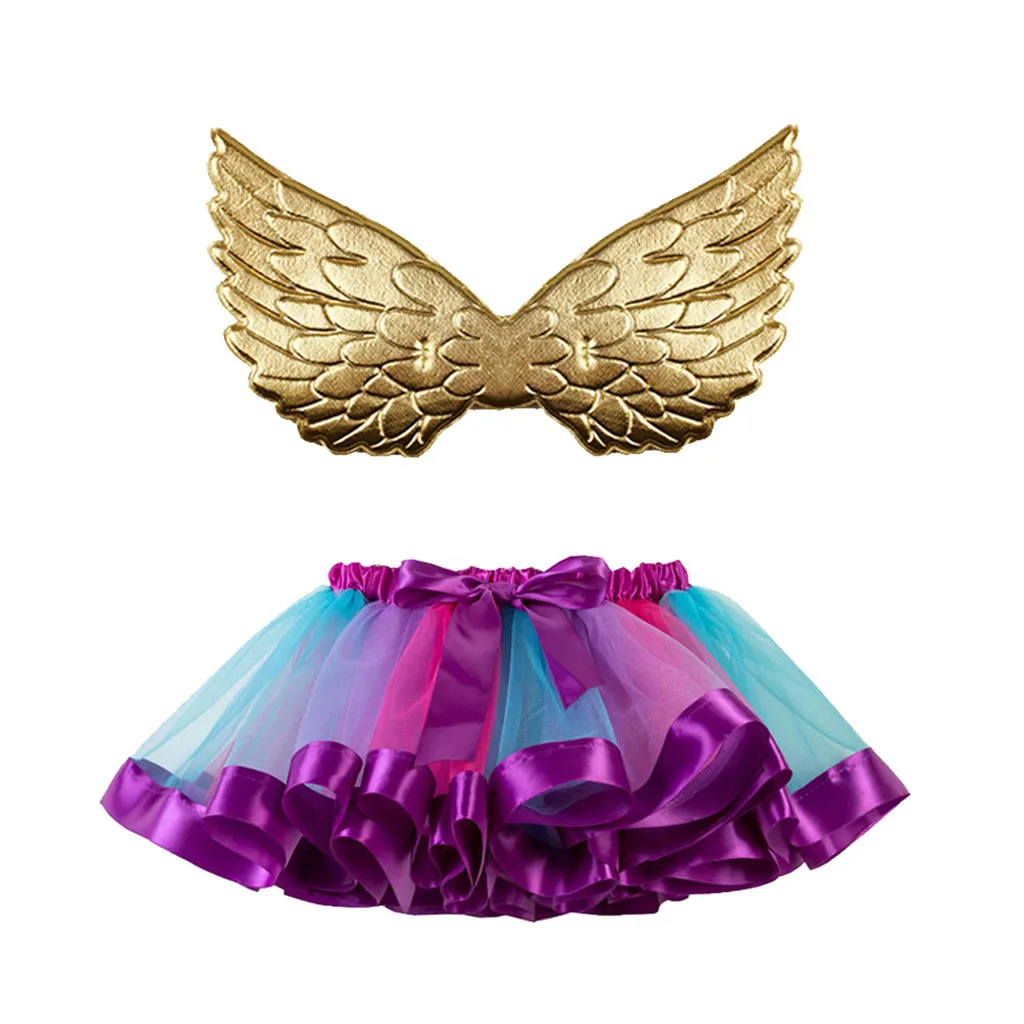 Радужные юбки-пачки для маленьких девочек, детские юбки-пачки вечерние танцевальные балетные костюмы для малышей Комплект с юбкой и крыльями - Цвет: Dark Blue