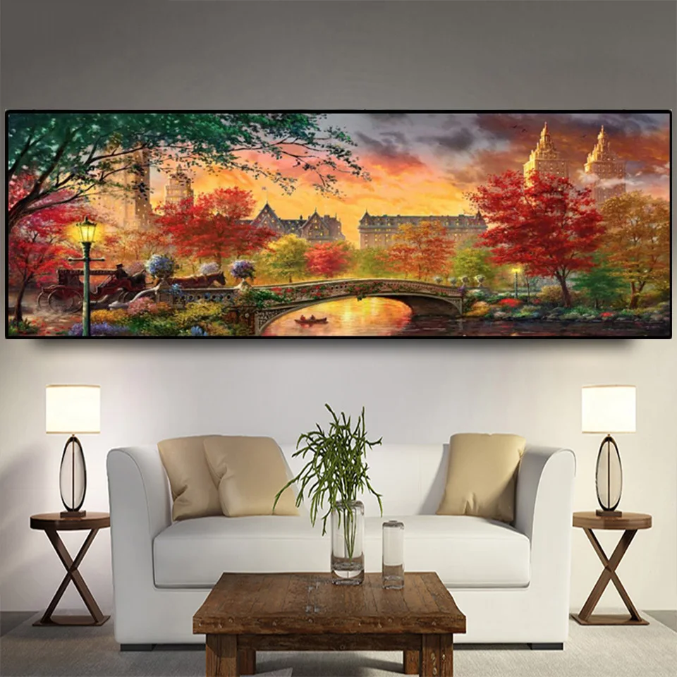 Full Drill Square Round Diamond Painting 5D Large size colorful city autumn scenery New Arrival Diamond Art Embroidery Decor