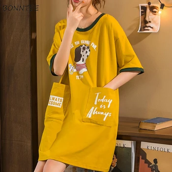 

Nightgowns Women Summer Short Sleeve Slmple Leisure Loose Cute Knee-length Girls Night Dress Soft Cartoon Large Size Nightdress