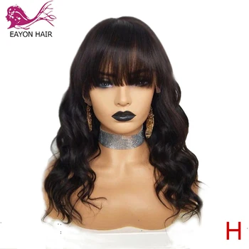 

EAYON Lace Front Human Hair Wigs 13x6 Body Wave Pre-plucked Remy Human Hair Natural Black With Full Bangs 130% Density For Women