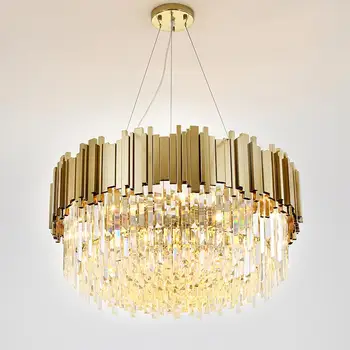 

Modern Crystal Chandelier Luxury Oval Gold Hanging Light Fixtures Dining Room Suspension LED Lustres