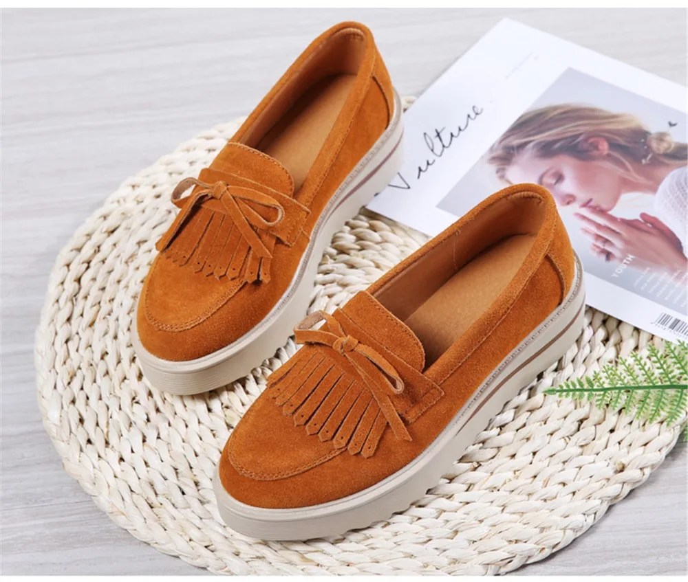 HX 2859-2019 Fashion Tassel Women's Platforms Shoes Genuine Leather Womans Sneakers-4