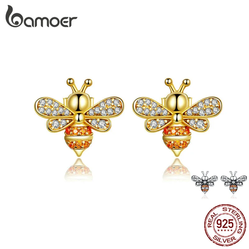 Женские серьги гвоздики Пчелка BAMOER из стерлингового серебра 925 пробы с