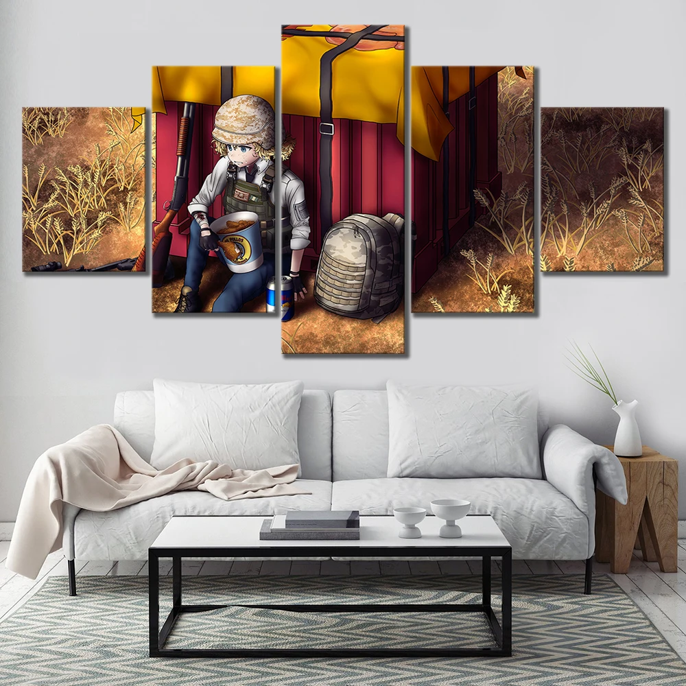5 Piece Cartoon Pictures PUBG Playerunknown's Battlegrounds Game Poster Wall Art Canvas Painting for Home Decor