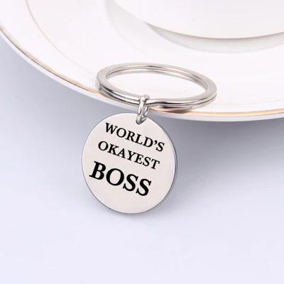 silver Брелок для ключей Boss Gift с гравировкой в мире, Лучший держатель для ключей Boss в мире, подарок для лучшего босса, простая модная сумка, Шарм - Цвет: silver