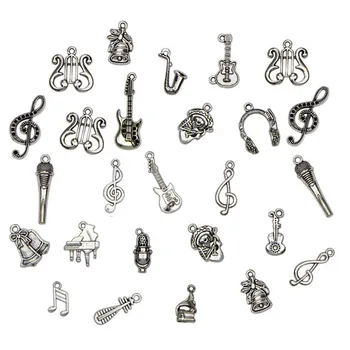 

50pcs Mix Musical Charms Vintage Instruments Pendant Microphone Guitar Violin DIY Jewelry Making