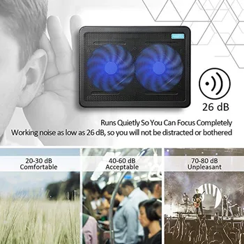 

2 Fans Heavy Duty Stand Laptop Cooling Pad Professional With Light Adjustable External Cooler Slim Notebook Base USB Powered