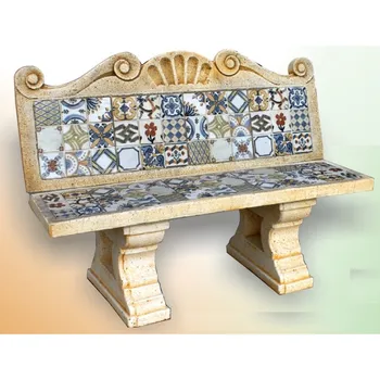 

Bench with Backrest for garden or outside of concrete-stone and tiles 138cm.