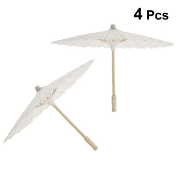 

4pcs White Paper Parasol Umbrella Chinese Japanese Paper Umbrella Wedding Decoration (Diameter 30cm, Randoim Umbrella Handle Sty