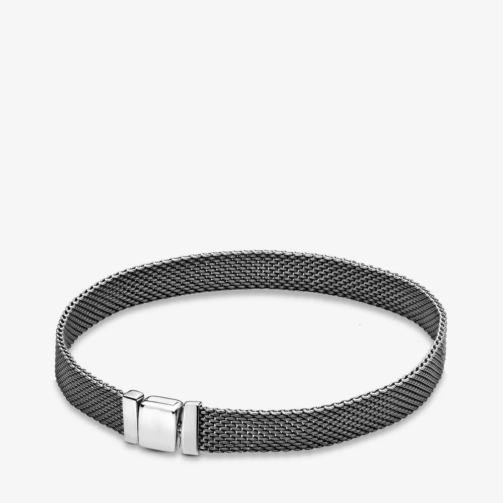 Настоящее серебро 925 проба рефлексионы Malha Pulseira Fit Original Luxo Preto Шарм ювелирный браслет сделай сам Para Mulheres
