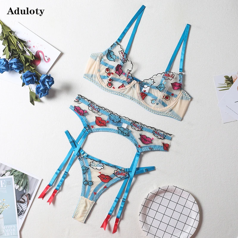 Новое женское сексуальное нижнее белье с вышивкой в виде красных губ тонкий