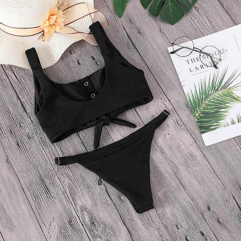 Однотонный комплект бикини женский сексуальный полый танкини купальный костюм