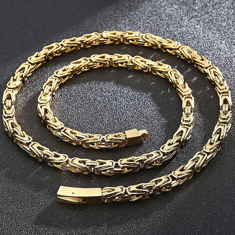 Stainless Steel Necklace 50-65CM 25.5" 6MM Chain Choker for Men Luxury Gold Color Best Friends Christmas Gifts