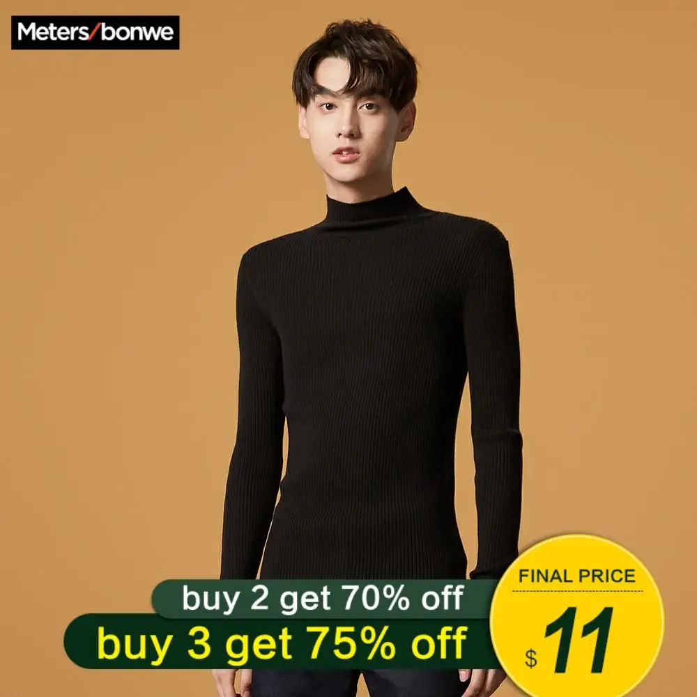 

Metersbonwe Bottoming sweater Men 2019 Autumn Winter Fashion Basic Knitted Solid Colour Men Cotton Sweater High Quality Clothes