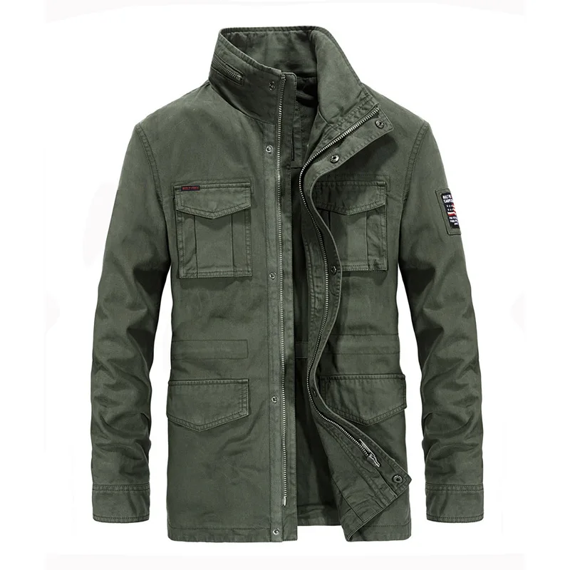 Брендовая военная куртка мужская Высококачественная осенне-зимняя верхняя одежда хлопок Карго Мульти-карман средней длины пальто мужские Campera Hombre M-4XL - Цвет: Army Green
