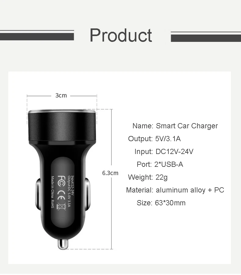 3.1A Dual USB Car Charger Quick Charge for Xiaomi Samsung iPhone 11 Tablet With LED Display Universal Mobile Phone Car-Charger
