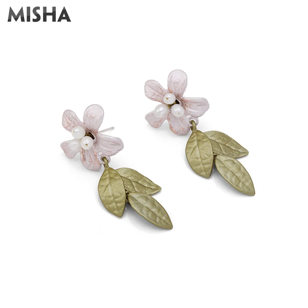 

MISHA Trendy Earrings For Women Handmade Enamel Glaze Stud Earrings Natural Pearl Charms Jewelry For Young Girls Ladies Gifts