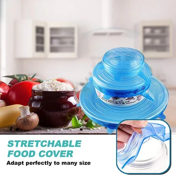

Silicone Flexible Stretch Lids Blue the Stretchable Instalids Silicone Cover Lid to Fit Multiple Containers and Keep Food Fresh,