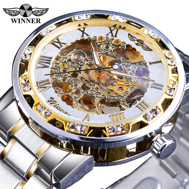 Jaragar мужские часы с золотым циферблатом и циферблатом из нержавеющей стали от ведущего бренда класса люкс, автоматические механические часы - Цвет: S1089-1