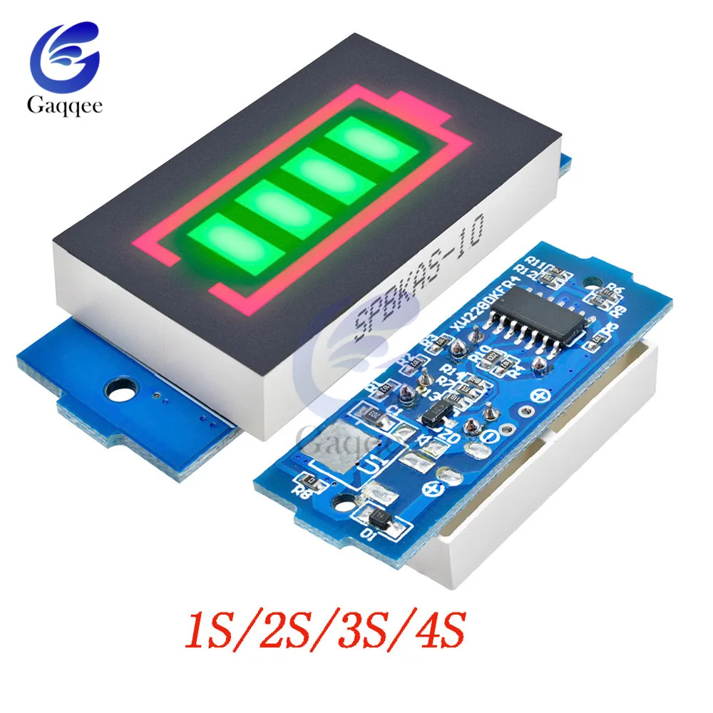 Индикатор емкости литий ионных аккумуляторов 1S/2S/3S/4S зеленый дисплей тестер