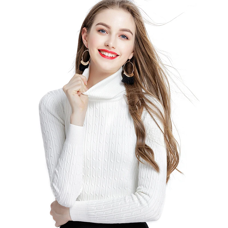 

CHRLEISURE Woman High-necked Slim sweater Thicken warm Casual Solid Simple Autumn winter sweaters Comfortable Nylon knitting