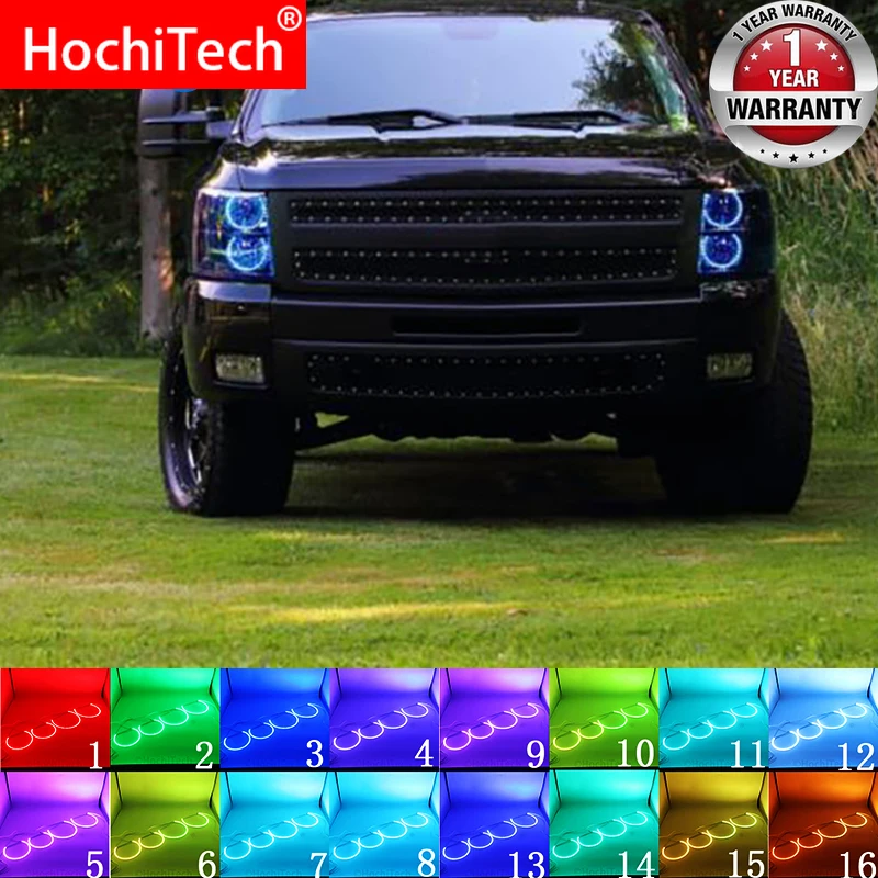 Headlight Multi-color RGB LED Angel Eyes Halo Ring Eye DRL RF Remote Control For Chevrolet Silverado 1500 2500 3500 2007-2014 | Автомобили