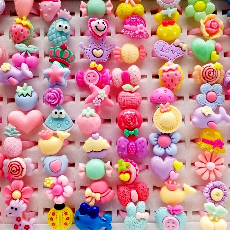 Lovely 50pcs/lot Children's Cartoon Rings Opening Matte Jelly Color